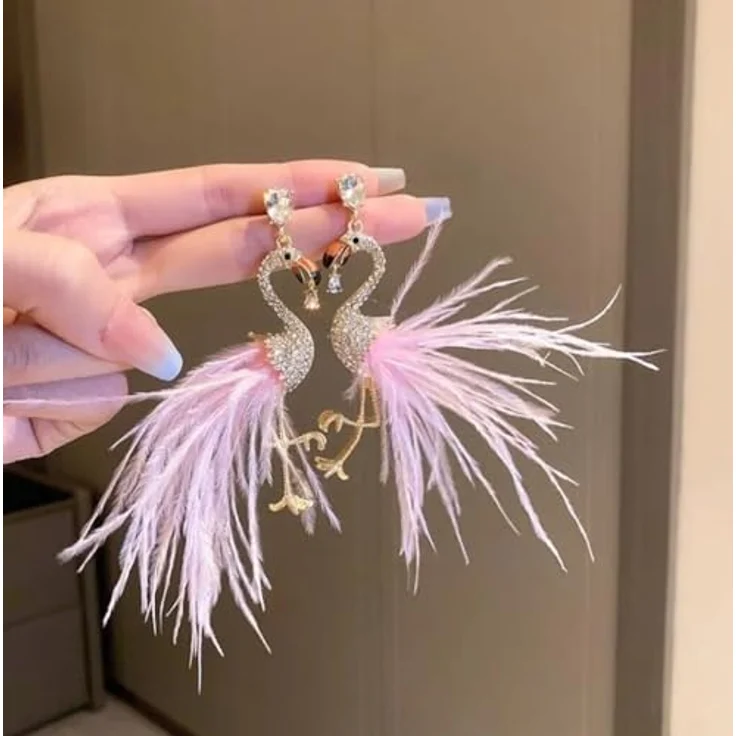 BSLVWG Vintage Pfau Dangle Ohrringe, 14K goldüberzogen mit grüner Kristallfeder, 1.02*2.68 Zoll, hypoallergen, ideales Geschenk für Frauen und Mädchen – Bild 4