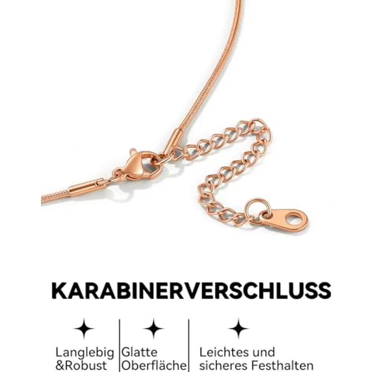 ChainsHouse 61cm Schlangenkette für Damen, Rosegold Edelstahl Halskette 1,2mm mit Verlängerung – stilvoller Halsschmuck ohne Anhänger für Jahrestag – Bild 4
