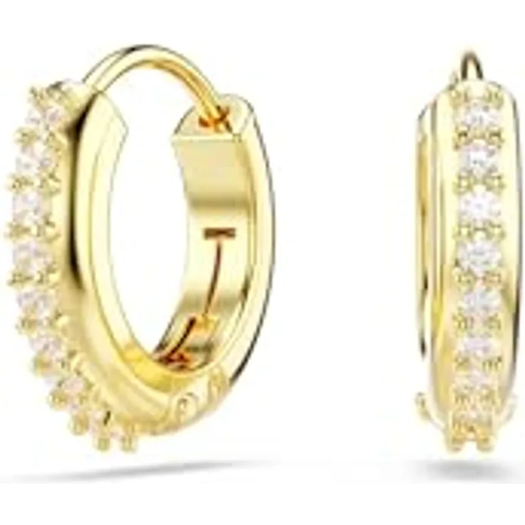 Swarovski Matrix Kreolen, Weiße, Vergoldete Ohrringe mit Swarovski Kristallen im Rundschliff, Damen-Ohrringe