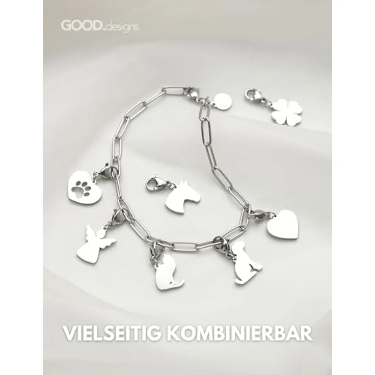 GD GOOD.designs Charms Anhänger Engel, Silberner Kettenanhänger aus 316L Edelstahl mit Karabiner-Verschluss, Wasserfest & Hypoallergen für Bettelarmband – Bild 3