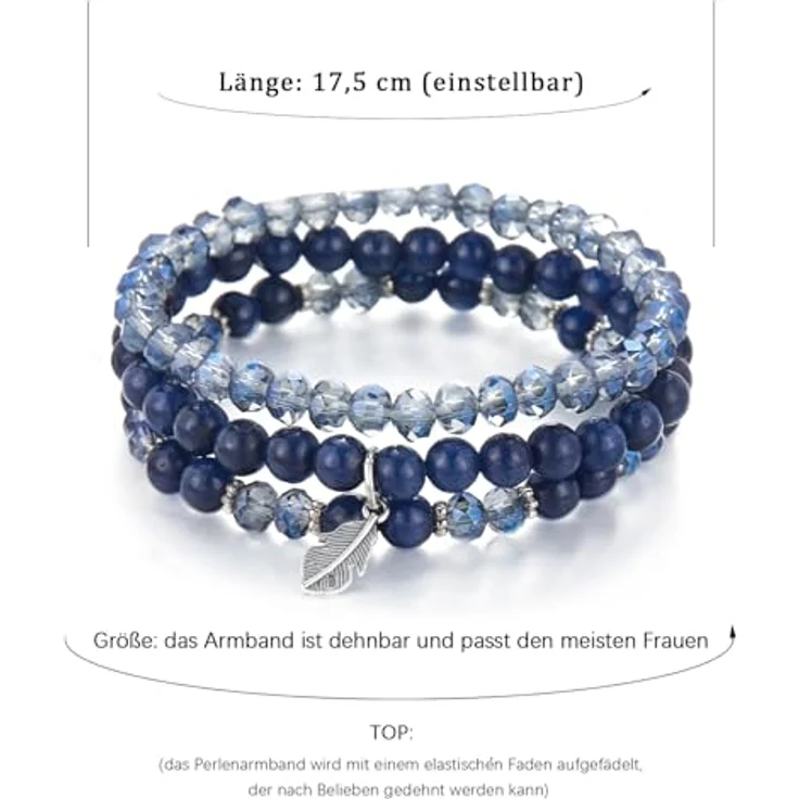 FULU AUTUMN Perlenarmband Set, mehrschichtiges Boho Damen Armband aus Natursteinen, elastisch, dunkelblau – Bild 5