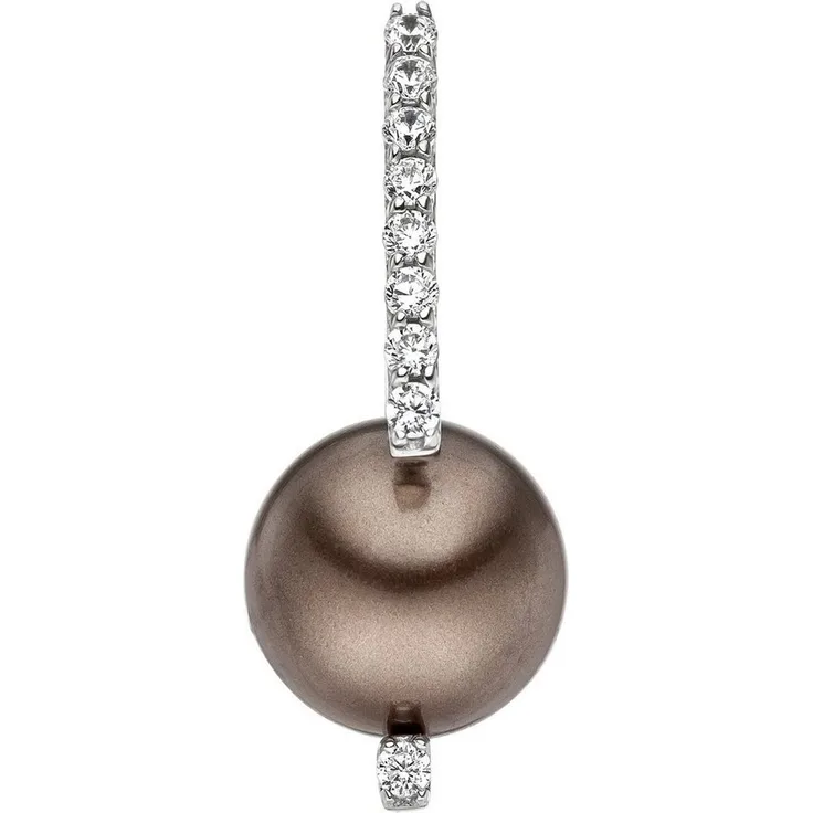 JOBO Perlenanhänger, 925 Silber mit brauner synthetischer Perle und Zirkonia, rhodiniert, 24,9 mm Höhe