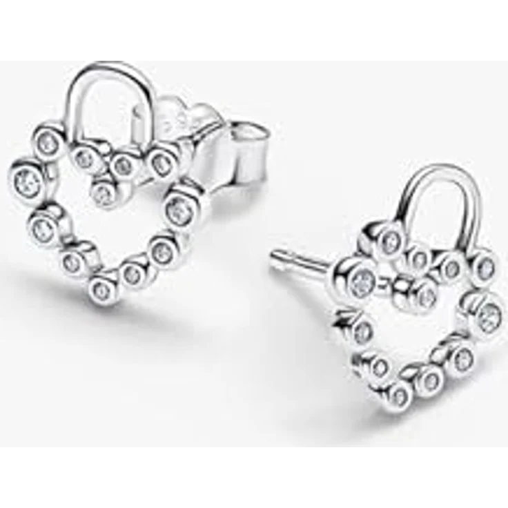 Pandora Damen-Ohrringe Funkelndes Herzschloss Ohrstecker, Silber mit Zirkonia und Liebesmotiv – Bild 3