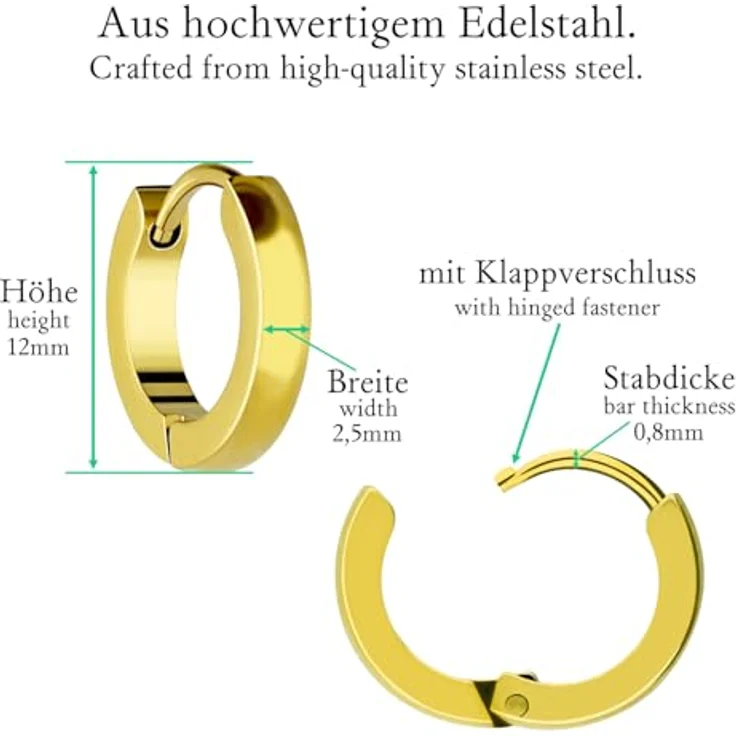 Treuheld® Treuheld® | Schmale Creolen aus medizinischem Edelstahl | 2,5mm x 12mm | Schwarz | Klappcreolen für Damen und Herren | Set/Paar – Bild 2