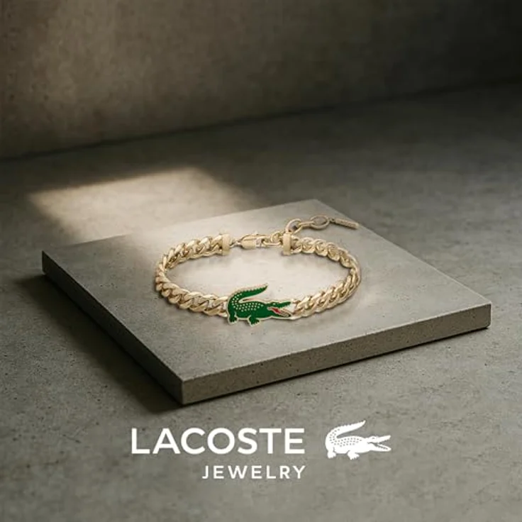 Lacoste ARTHOR Gliederarmband für Herren, Edelstahl mit Gelbgoldener IP-Beschichtung, 19 cm, Karabinerverschluss, Krokodil-Logo mit Emaille – Bild 5