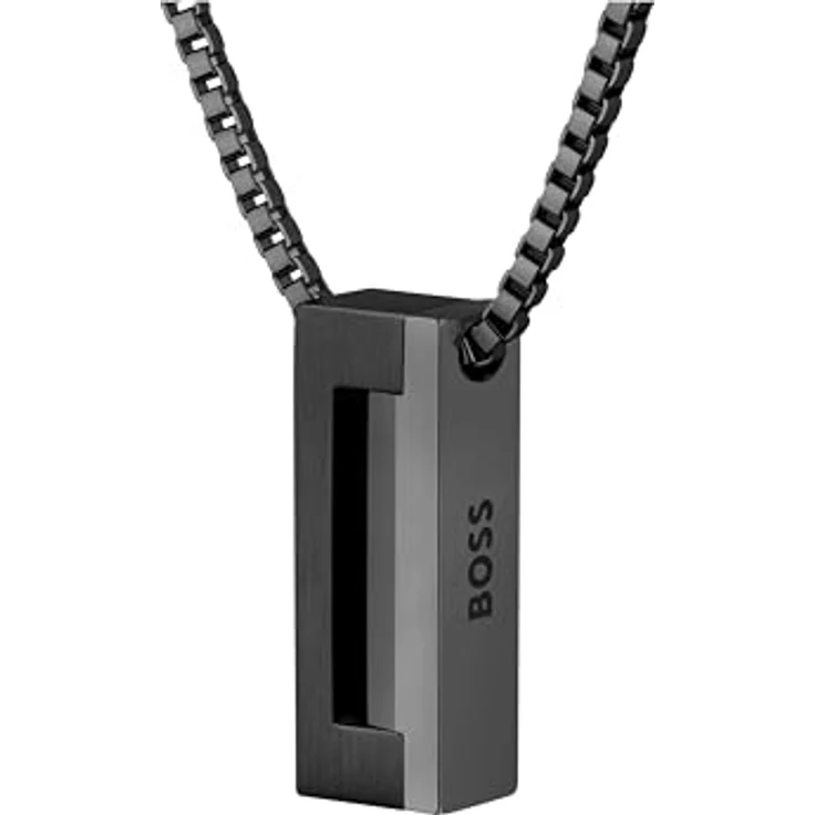 BOSS Jewelry Halskette mit Anhänger für Herren, Kollektion CANDOR aus schwarzem Edelstahl, 609 mm lang, rechteckiger Anhänger 10 x 25 mm – Bild 2