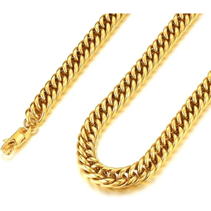 FindChic Panzerkette Herren Gold 9mm massiv 71cm Cuban Link Chain – Hochglanzpoliertes Metall, allergiefrei, mit Geschenkebox für Weihnachten und Valentinstag – Bild 1