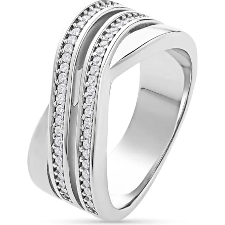 JETTE Damen-Damenring 925er Silber, Größe 54, mit 61 Zirkonia, Silber 32025584