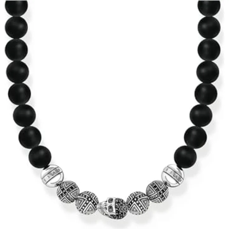 THOMAS SABO Kette Obsidian mit Totenkopf und Kreuzen aus geschwärztem 925 Silber, 70 cm, schwarz-silberfarben