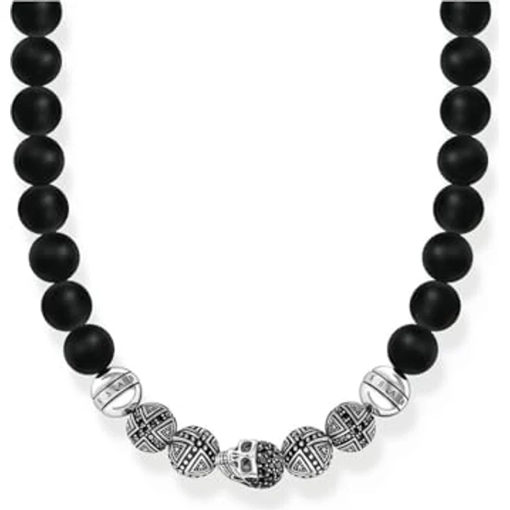 THOMAS SABO Kette Obsidian mit Totenkopf und Kreuzen aus geschwärztem 925 Silber, 70 cm, schwarz-silberfarben – Bild 1