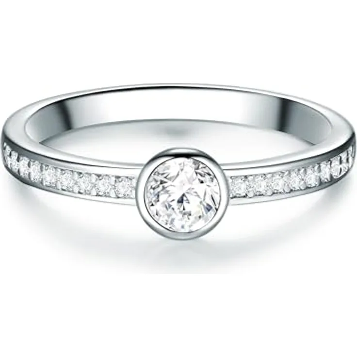 Trilani Damen Solitärring 925/- Sterling Silber, Zirkonia weiß in Brilliantschliff, Verlobungsring Antragsring