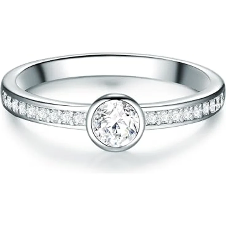 Trilani Damen Solitärring 925/- Sterling Silber, Zirkonia weiß in Brilliantschliff, Verlobungsring Antragsring – Bild 1