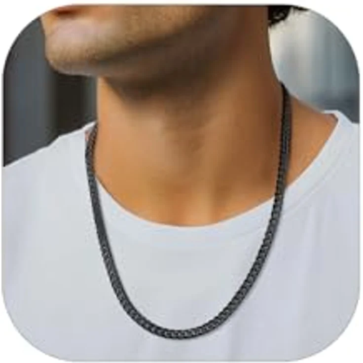 PROSTEEL Herren Hip-Hop Street Style Halskette, 6mm breite massive Panzerkette, 55cm/22 Zoll, schwarz plattiert, aus 316L Edelstahl – Bild 1
