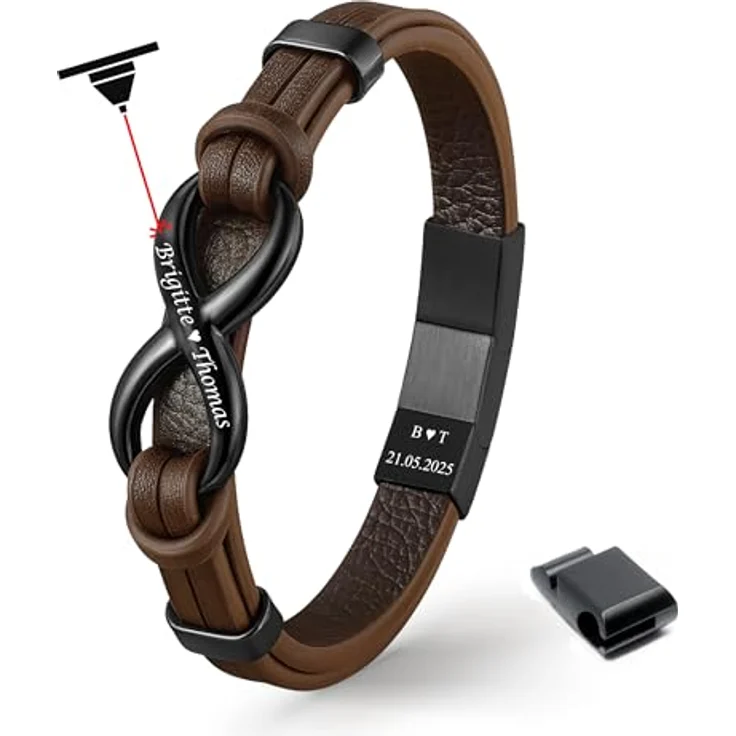 Q UNIQAL STORE GERMANY UNIQAL Leather Bracelet "SHAPE" mit Gravur, personalisierbar, Magnetverschluss, aus echtem Rindsleder, Braun Infinity, 21 cm, unisex – Bild 1