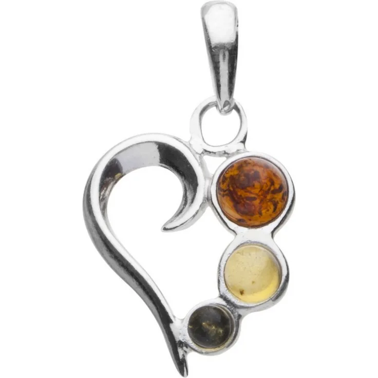 OSTSEE-SCHMUCK Kettenanhänger Herz aus Sterlingsilber 925 mit verschiedenenfarbigen Bernsteinen, 1-tlg