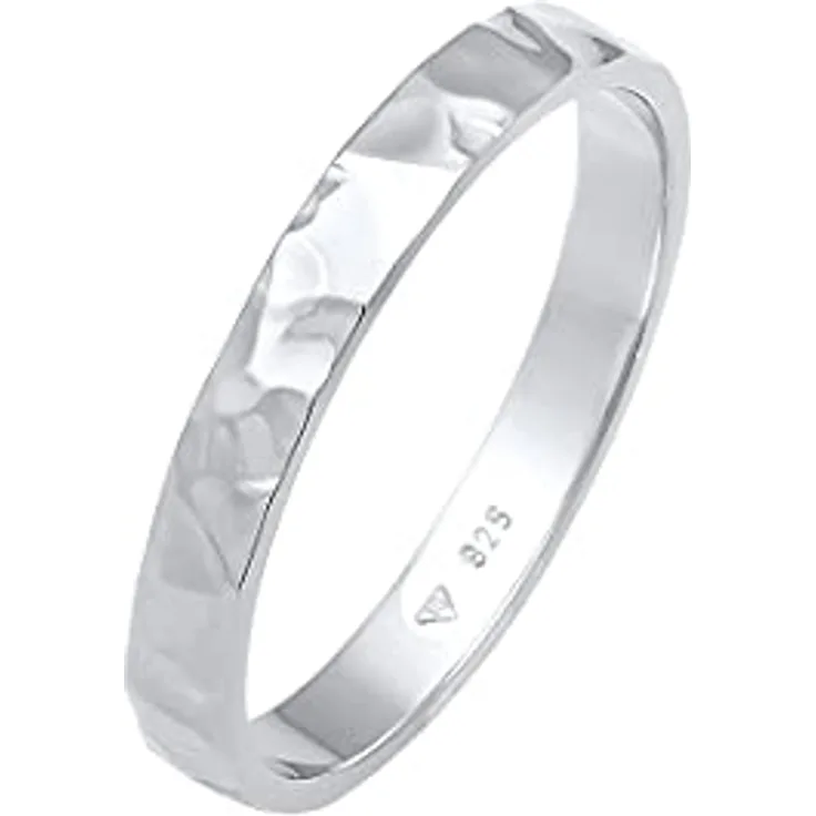 Elli Ring Damen Band Basic Fein Gehämmert, 925 Sterling Silber, handgefertigt, anlaufgeschützt