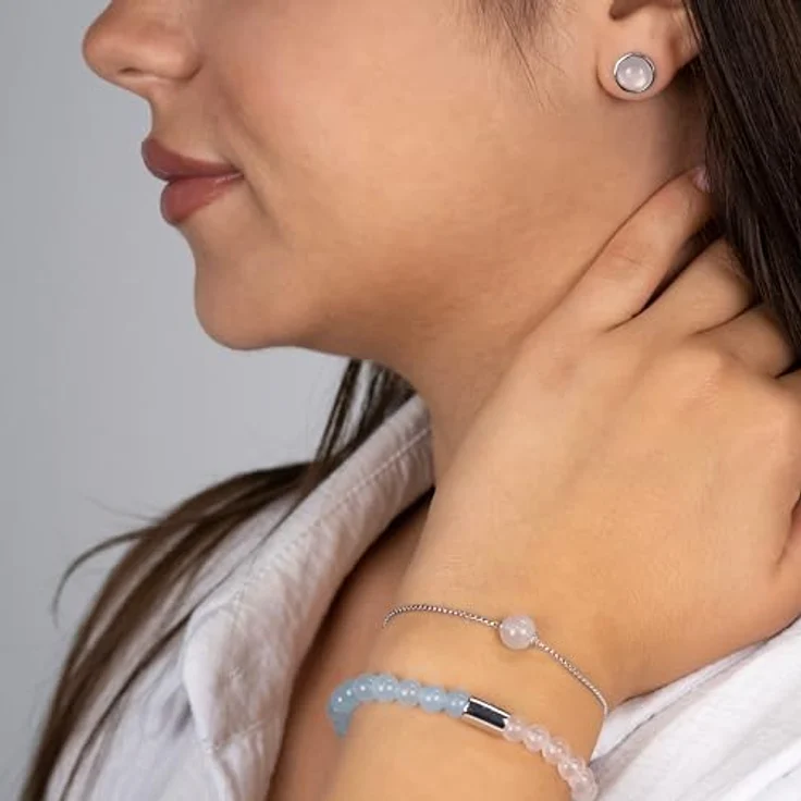 Engelsrufer Damen Ohrstecker mit Rosenquarz, rhodiniert, 925er Sterling Silber, Steckverschluss, nickelfrei – Bild 3