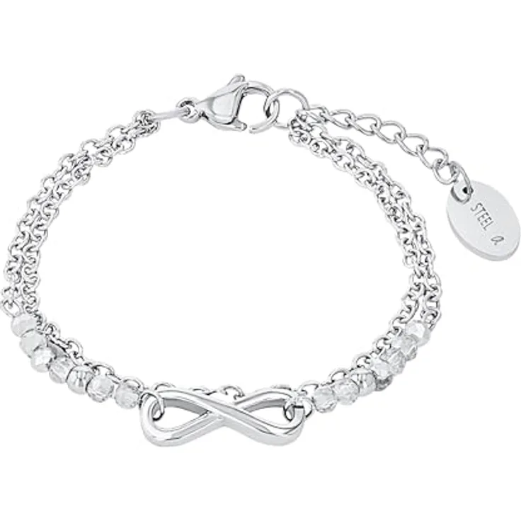 s.Oliver Armband Edelstahl Mädchen 14+2 cm, Grau mit Glassteinen, Infinity-Design in Schmuck Geschenk Box, 2034972