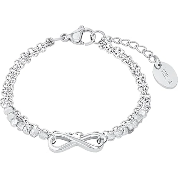 s.Oliver Armband Edelstahl Mädchen 14+2 cm, Grau mit Glassteinen, Infinity-Design in Schmuck Geschenk Box, 2034972 – Bild 1