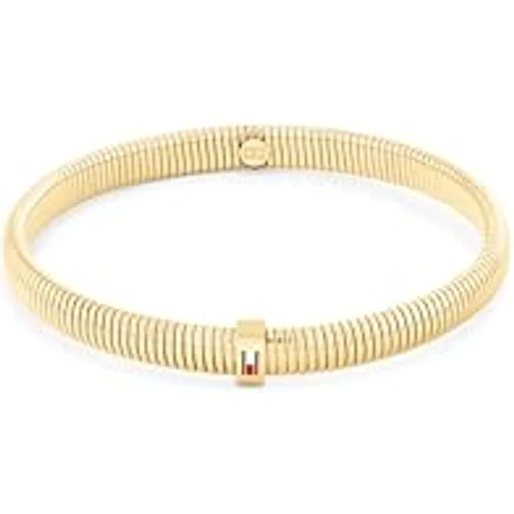 Tommy Hilfiger Jewelry Dehnbarer Armreif für Damen aus Edelstahl, erhältlich in Silber, Gold, Roségold oder Bicolor – Elastisches Design mit emaillierter Flagge, Länge 16,5 cm, Breite 0,6 cm