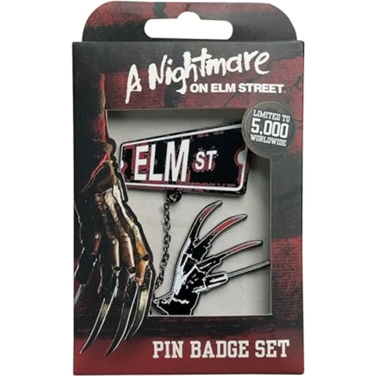 FaNaTtik A Nightmare on Elm Street Pin Badge Set, Limited Edition mit 2 nummerierten Emaille-Pins und Metallkette, offizielles Freddy Krueger Collectible – Bild 2