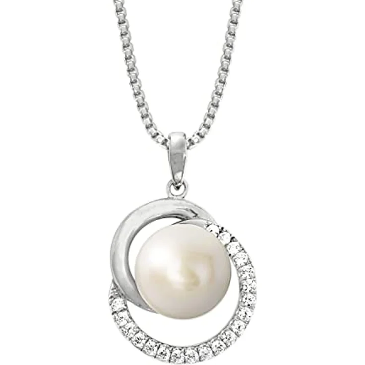 JOOP! 925 Sterling Silber Damen-Halskette mit Zirkonia und Süßwasserzuchtperle, 42+3 cm, Geschenkbox – Bild 1