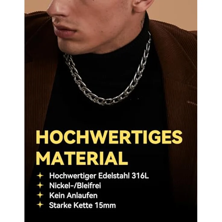 ChainsHouse Edelstahl Panzerkette Herren, 15mm Kubanische Halskette, 66cm, antiallergen, rostfrei, Hip Hop Stil – Bild 2