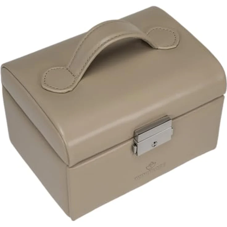Windrose kleiner Schmuckkoffer Merino Moda, beige-legacy, handgefertigt aus edler Lederoptik mit optimaler Organisation – Bild 2
