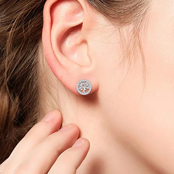 Micory Damen Lebensbaum Ohrringe Ohrstecker, 925 Sterling Silber, 11mm Durchmesser, hypoallergen mit Geschenkbox – Bild 2
