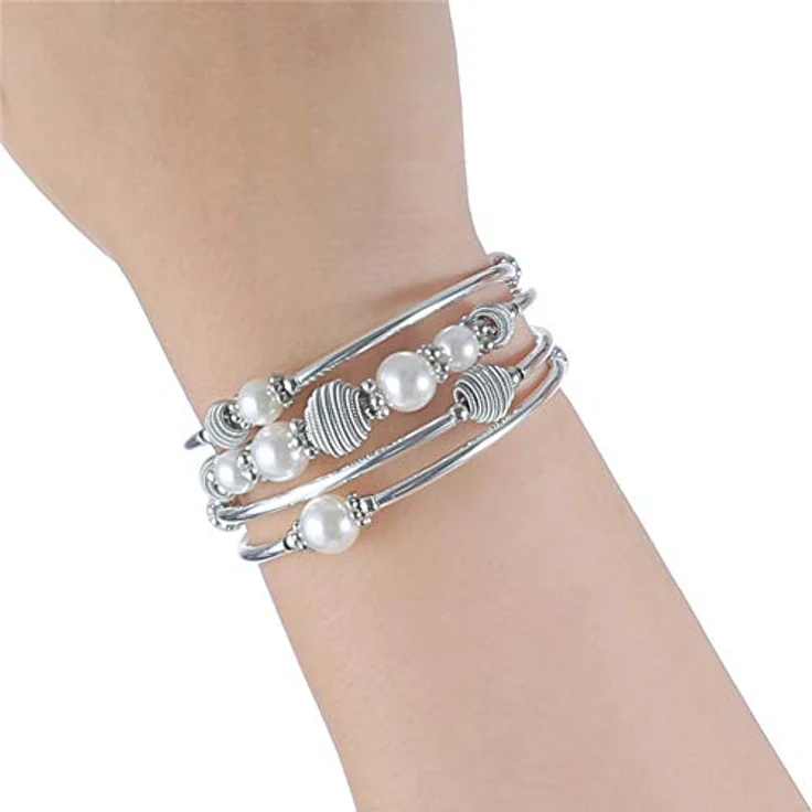 Bulinlin Silber Wickelarmband mit Naturstein Perlen, mehrschichtiges Boho Damenarmband in Weiß, ideales Geburtstagsmodegeschenk – Bild 4