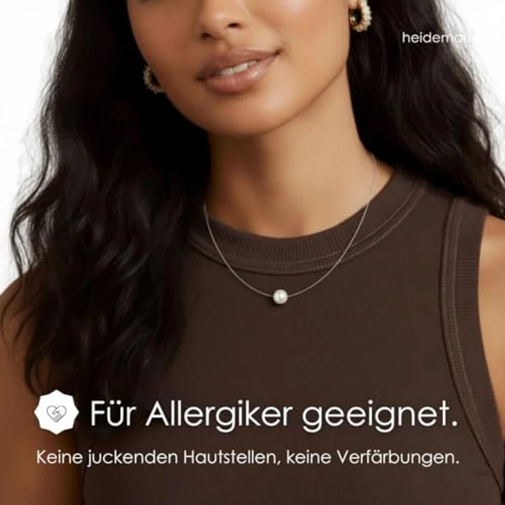 Heideman Halskette Damen, elegante Perlenkette mit weißer Süßwasserperle, hochwertiger Edelstahl, silber-gold-roségold farbend, hypoallergen und nickelfrei – Bild 2