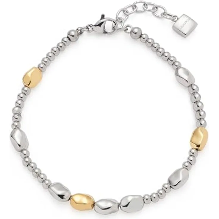 JEWELS BY LEONARDO Armband Veja, bicolorfarbenes Edelstahlarmband mit unregelmäßigen Nuggets in Gold und Silber, 18,5-21 cm, Geschenk für Frauen