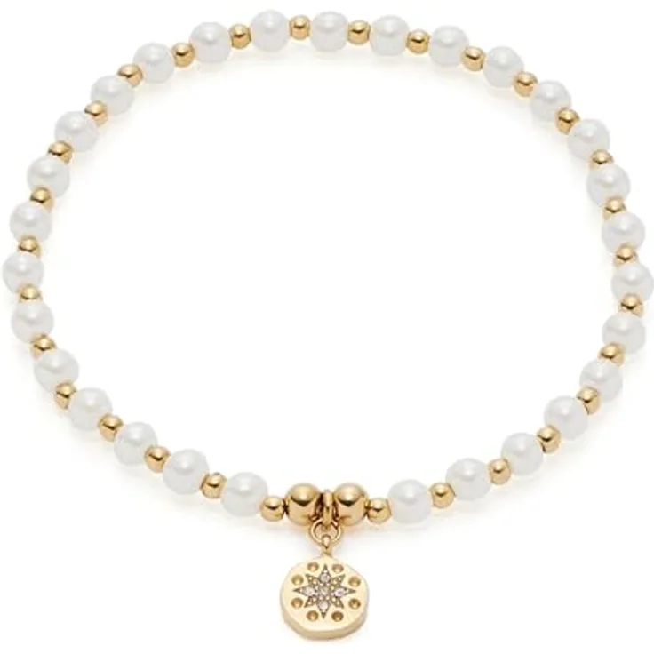 JEWELS BY LEONARDO Armband Ciao Pelena, goldfarbenes Edelstahl mit Imitationsperlen und Edelstahl-Kügelchen, 19,5 cm, Damen Schmuck, 021178