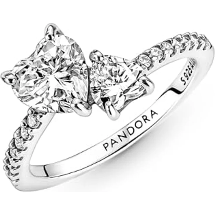 Pandora Timeless Doppel-Herz Ring, 952 Sterling Silber mit klaren Cubic Zirkonia, asymmetrisch designt, 191198C01-54 – Bild 4