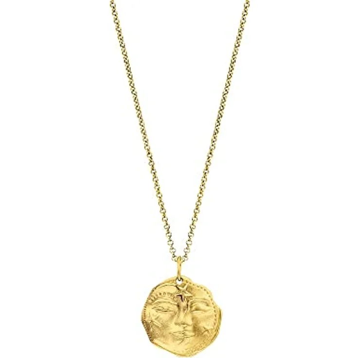 Engelsrufer Damen-Halskette, Sonne Mond Sterne Anhänger aus Sterling-Silber in Gold, verstellbare Länge 42 + 4 + 4 cm