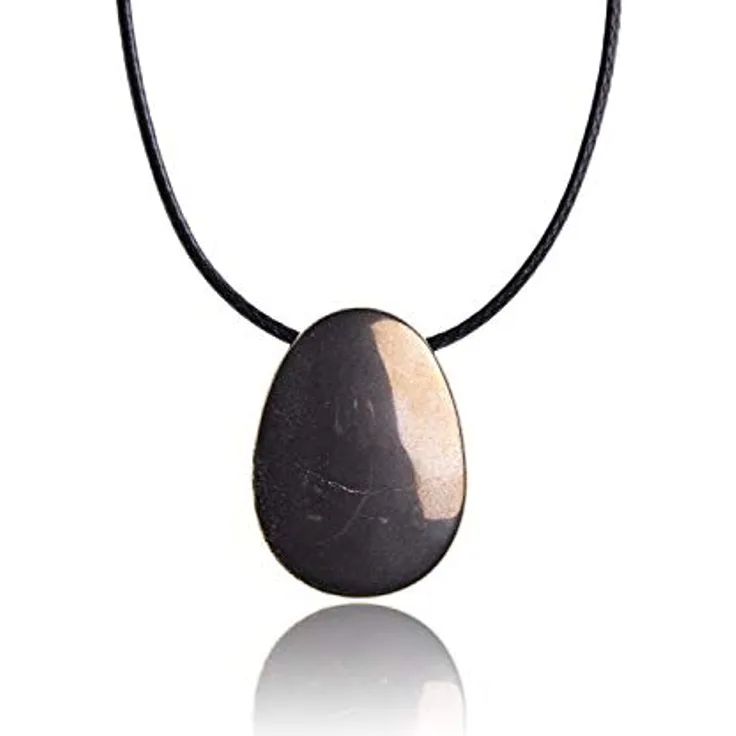 PURAJA Edelstein Anhänger Pyrit, Kristall Kette mit Tropfen Anhänger und Kordband, Premium Heilstein für Glück und Meditation