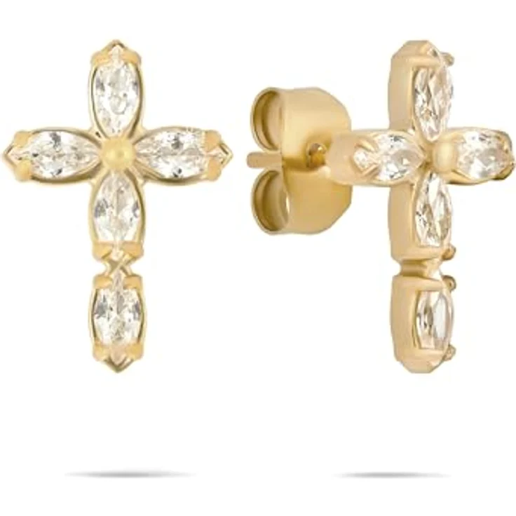 Tamaris Ohrring - Edelstahl Ohrstecker mit Kreuz-Motiv, IP Gold, 1,4 cm, wasserfest & hautfreundlich – Bild 1