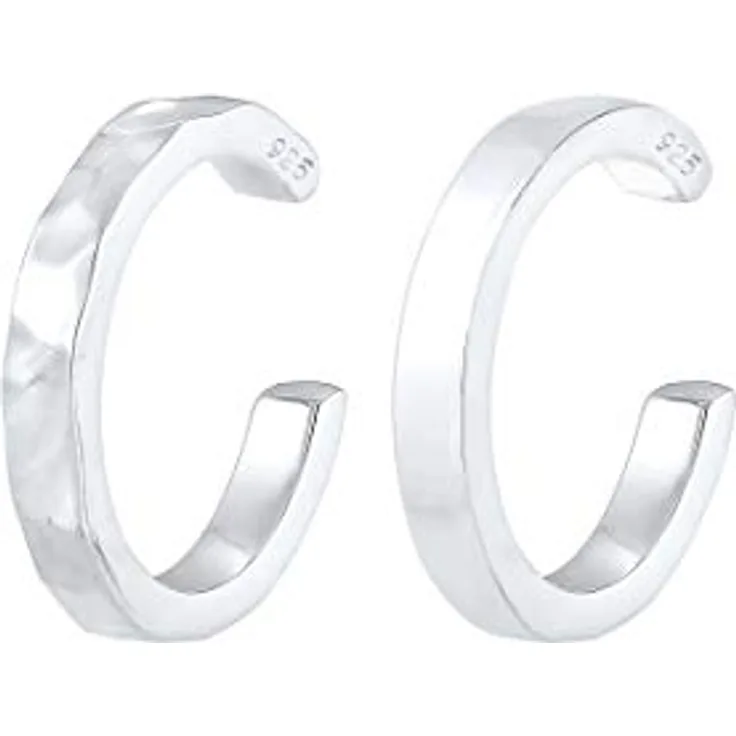 Elli Earcuff Set Silber 925, Gehämmert Ohrmanschetten für Damen, 13mm Durchmesser, handgefertigt, ohne Piercing tragbar