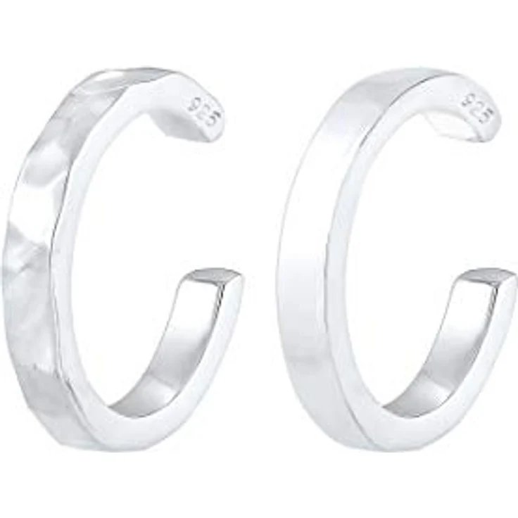 Elli Earcuff Set Silber 925, Gehämmert Ohrmanschetten für Damen, 13mm Durchmesser, handgefertigt, ohne Piercing tragbar – Bild 1