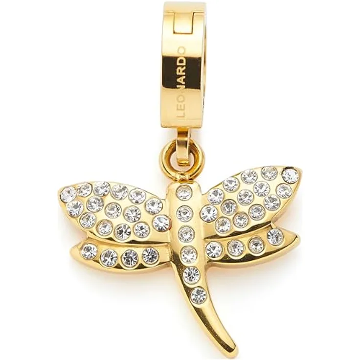 JEWELS BY LEONARDO Clip & Mix Anhänger Elisabeth, goldfarbener Edelstahl Ketten-Anhänger mit stilisierter Libelle und Pavé-Besatz, Geschenk für Frauen, 024964