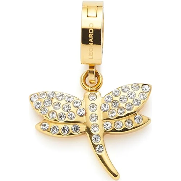 JEWELS BY LEONARDO Clip & Mix Anhänger Elisabeth, goldfarbener Edelstahl Ketten-Anhänger mit stilisierter Libelle und Pavé-Besatz, Geschenk für Frauen, 024964 – Bild 1