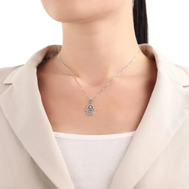 Amor Hamsa Hand Motivanhänger 925 Sterling Silber Damen Anhänger, mit Zirkonia synth., 2,3 cm, inklusive Schmuck Geschenk Box – Bild 2