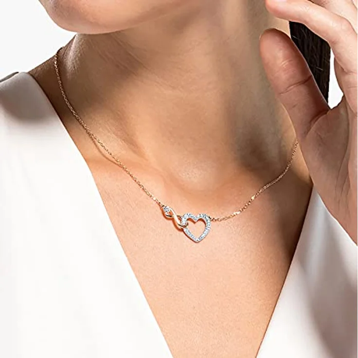 Swarovski Hyperbola Halskette, Unendlichzeichen und Herz, Weiß, Metallmix mit rotgold glänzendem Finish – Bild 3
