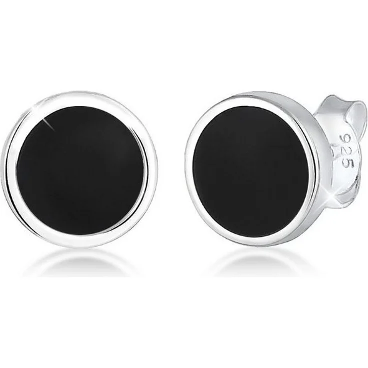 Kuzzoi Paar Ohrstecker Basic Kreis Geo mit schwarzer Emaille, 925 Silber