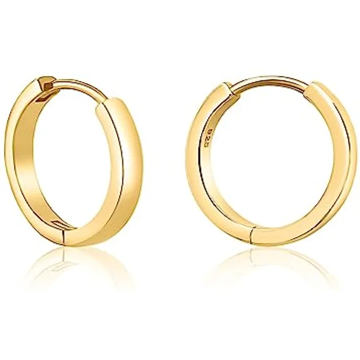 Mary & Jules Kreolen Ohrringe Gold, 925 Sterling Silber vergoldet, kleine Klappcreolen aus recyceltem Silber für Damen und Mädchen, hautverträglich