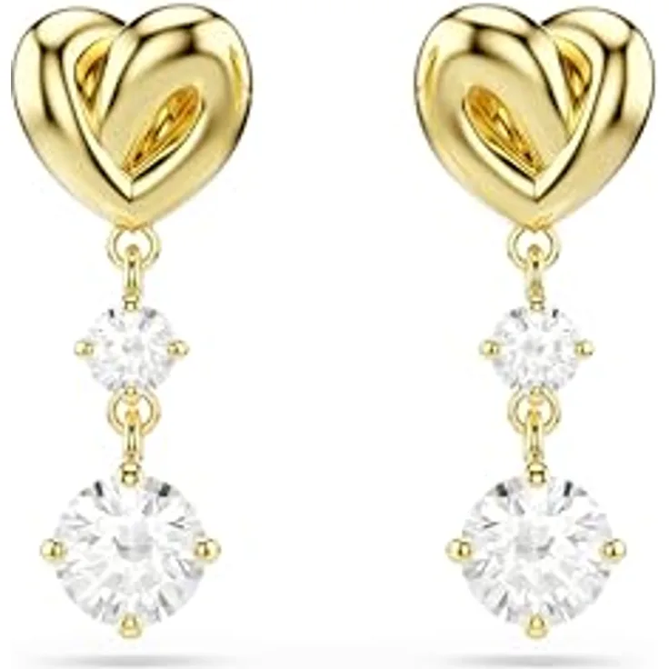 Swarovski Lifelong Drop-Ohrhänger, Herzmotiv mit rundgeschliffenen Swarovski Zirconia, Weiß, Goldlegierungsschicht