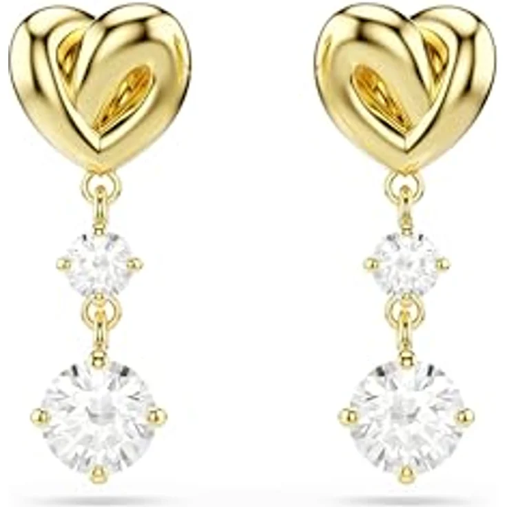 Swarovski Lifelong Drop-Ohrhänger, Herzmotiv mit rundgeschliffenen Swarovski Zirconia, Weiß, Goldlegierungsschicht – Bild 1