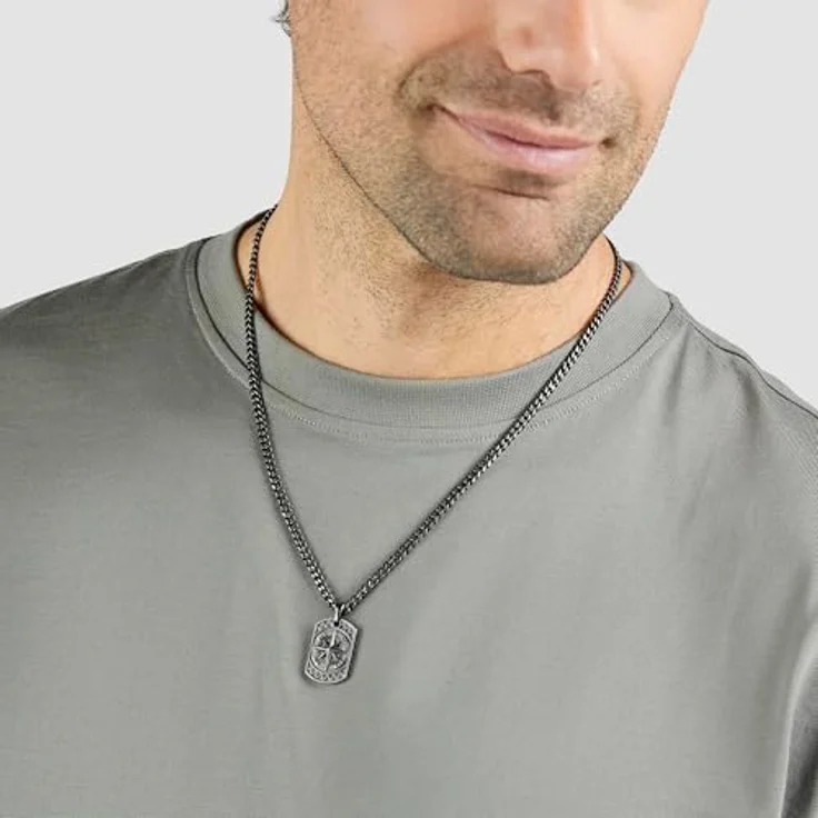s.Oliver Herren Necklace - Halskette aus Echtleder mit Kompass-Anhänger - IP Gun, verstellbares Lederband bis 55 cm, wasserfest & hautfreundlich – Bild 3