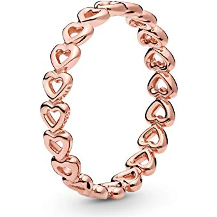 PANDORA Gereihte Herzen Ring in Roségold, 14 Karat rosévergoldete Metalllegierung, Größe 52, Moments Collection