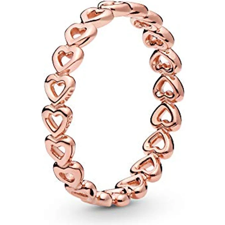 PANDORA Gereihte Herzen Ring in Roségold, 14 Karat rosévergoldete Metalllegierung, Größe 52, Moments Collection – Bild 1